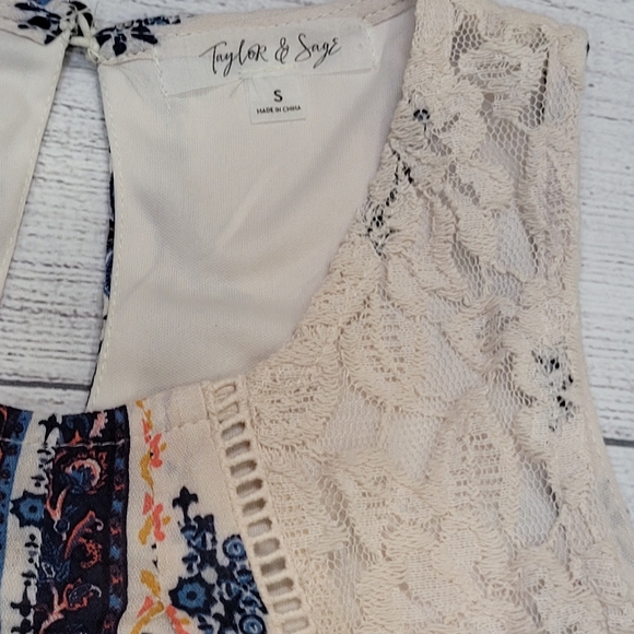 Boho Mini Dress Sleeveless Ivory Taylor & Sage Juniors Size Small - Picture 7 of 12